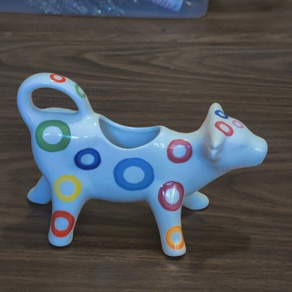 German fine porcelain cow creamer with brilliant multi-colored polka dots. - Picture 1 of 6